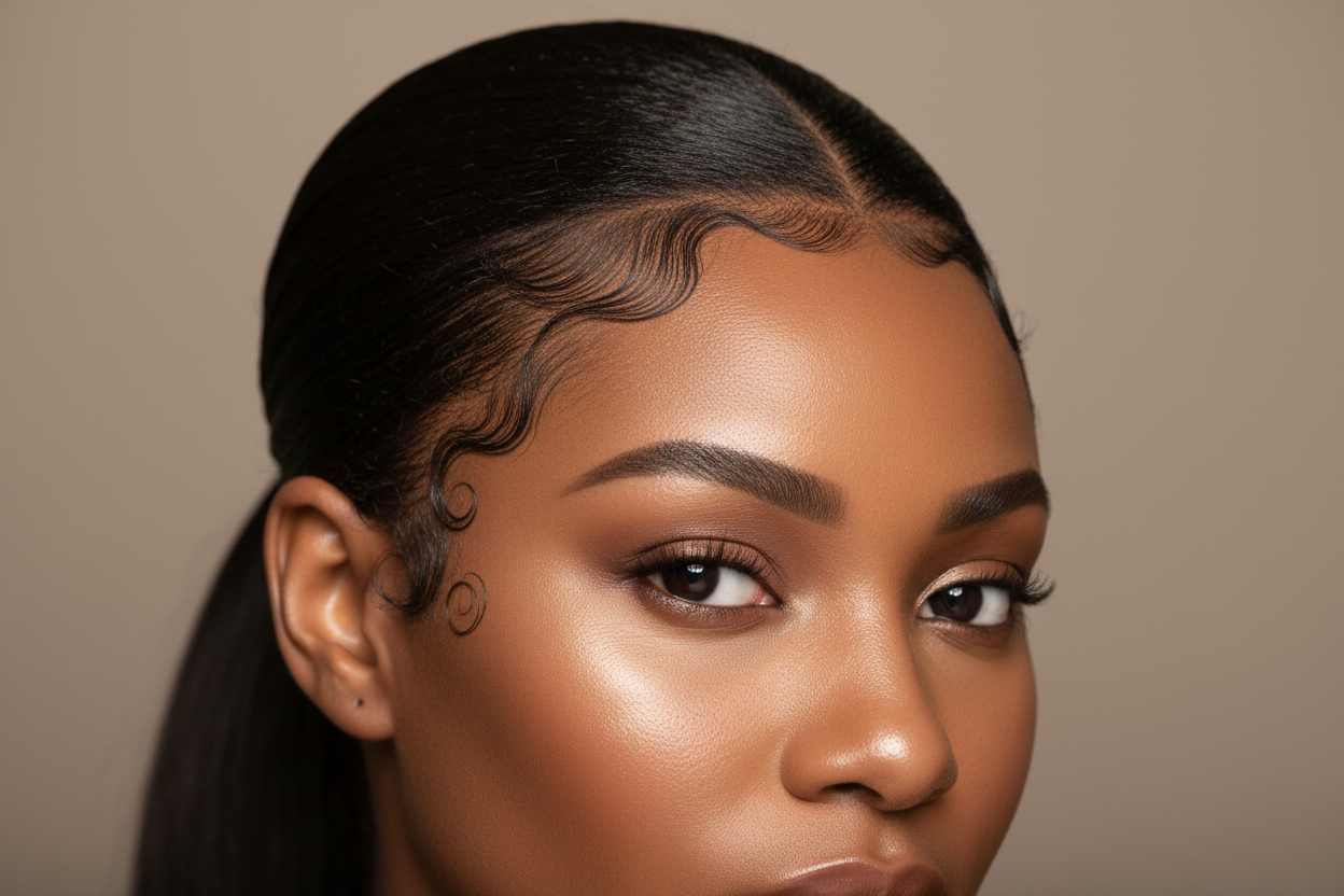 pretty black women with edge control close up