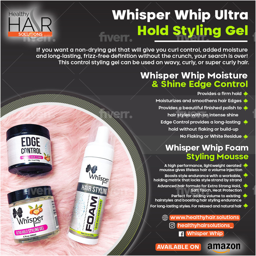 Whisper Whip Styling Foam Mousse, Styling Gel, and Edge Control Combo Set