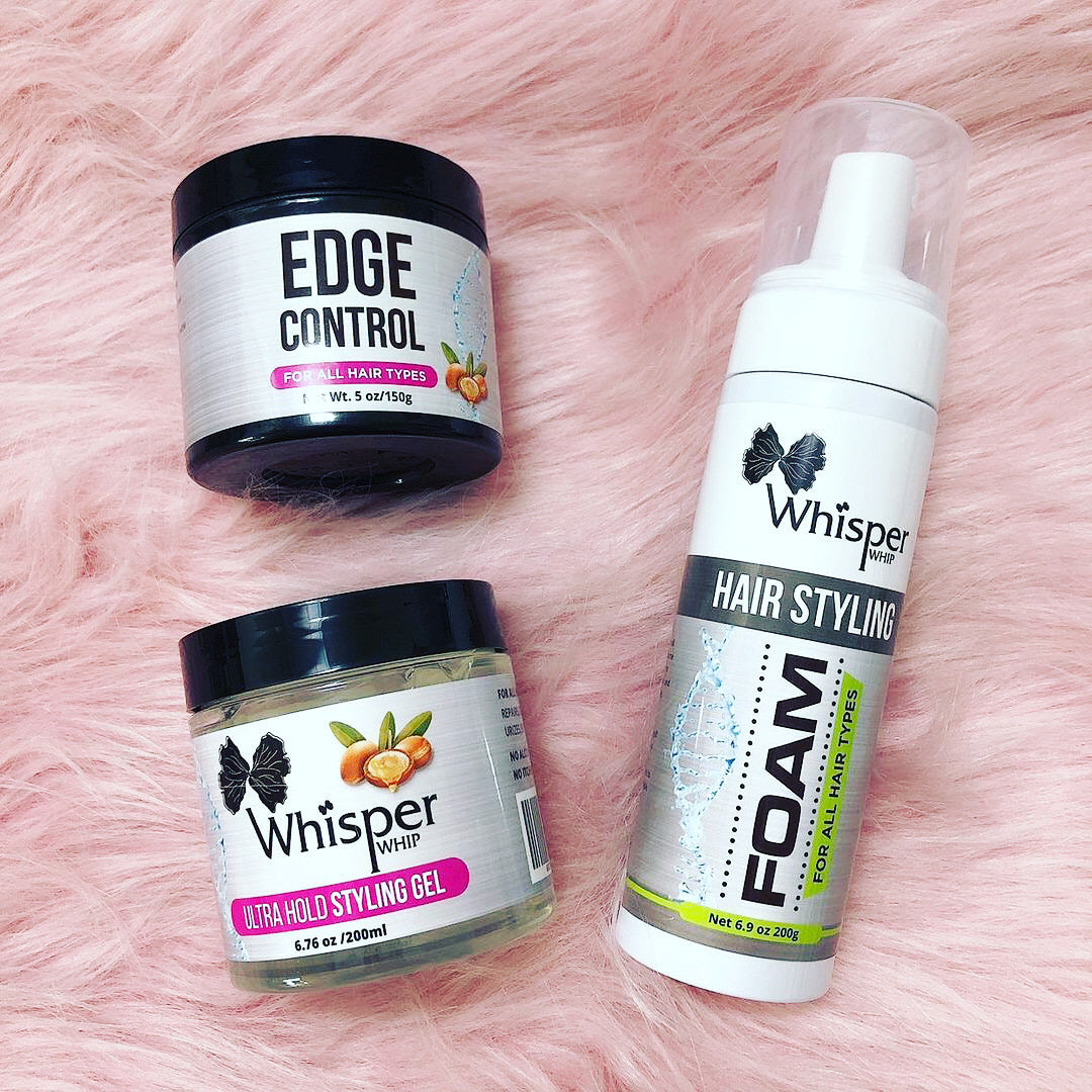 Whisper Whip Styling Foam Mousse, Styling Gel, and Edge Control Combo Set