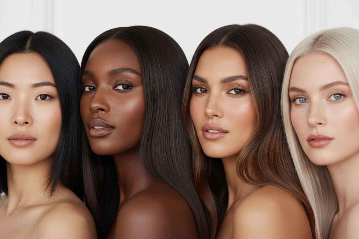 models with straight hair multi race close up